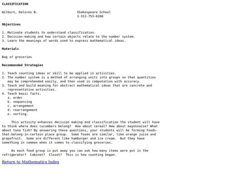 Classification Lesson Plan