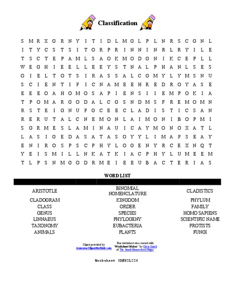 Classification Worksheet