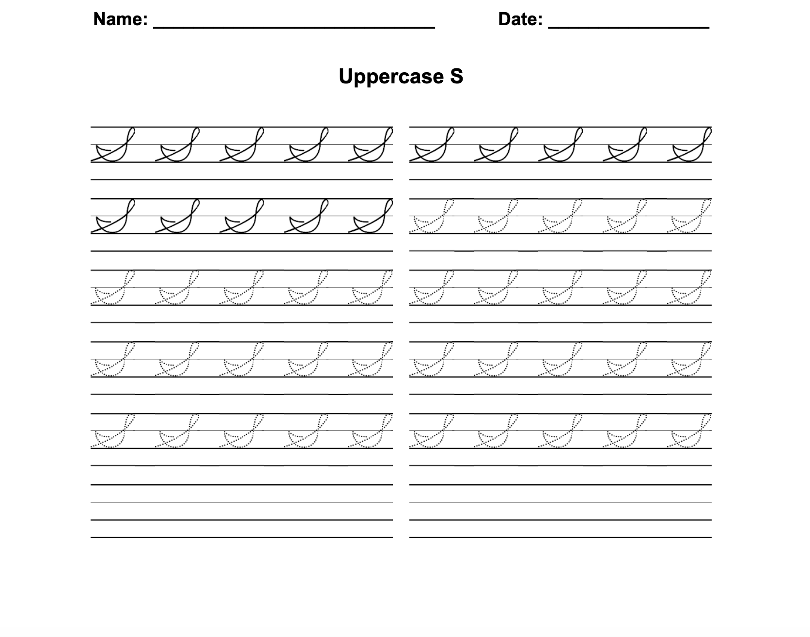 Zaner-Bloser Cursive Uppercase S Worksheet