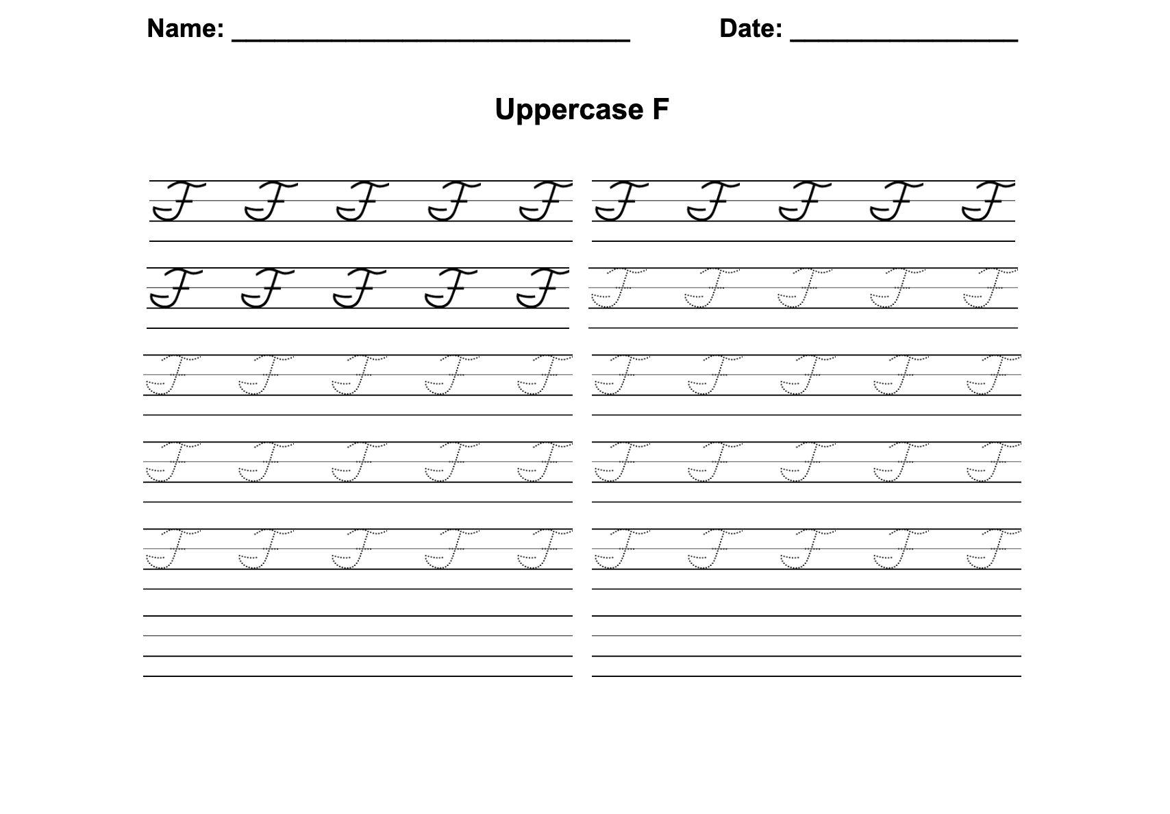 D'Nealian Cursive Uppercase F Worksheet