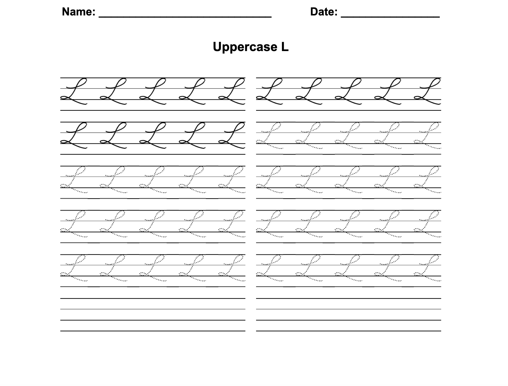Zaner-Bloser Uppercase L Worksheet