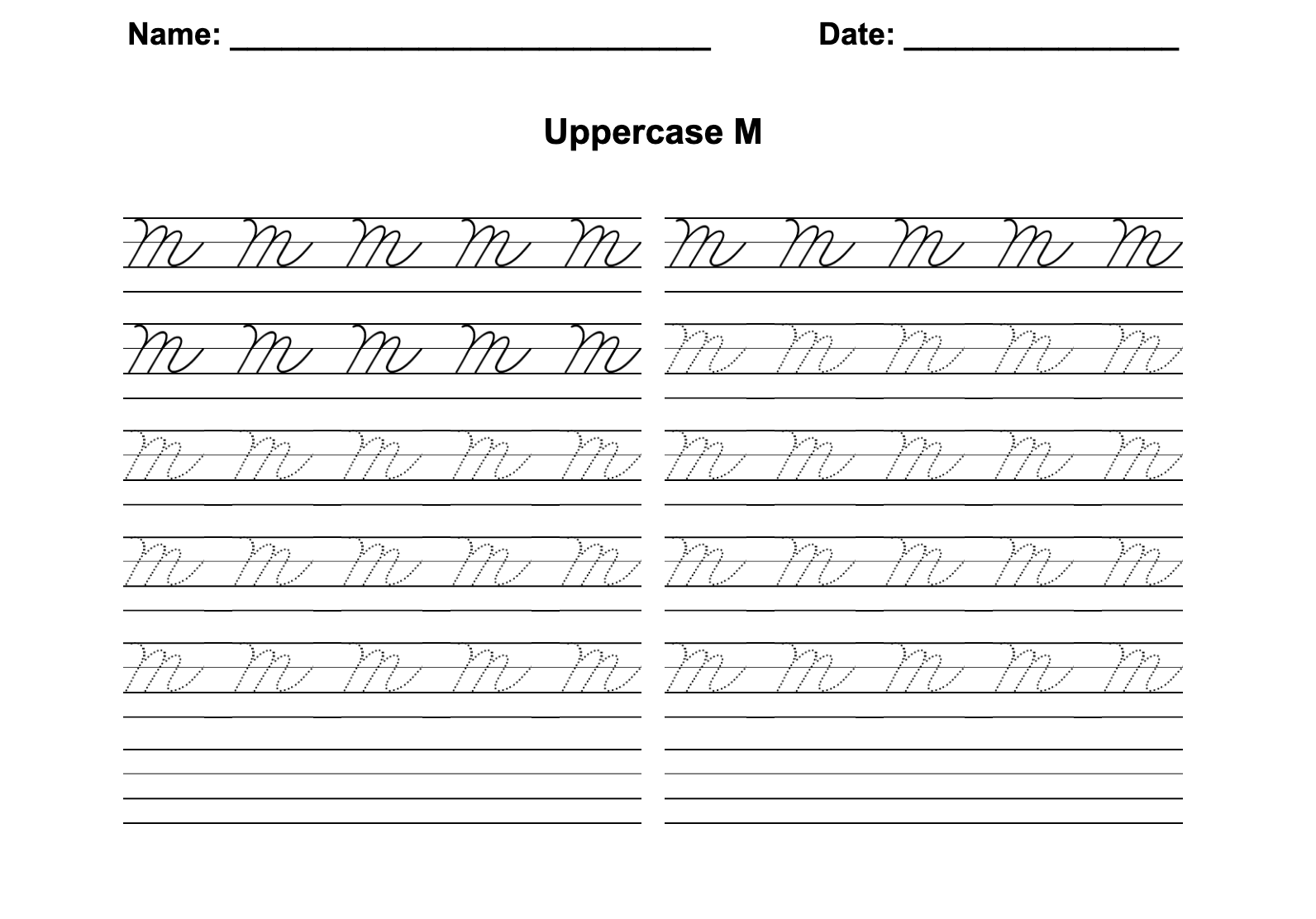 Zaner-Bloser Cursive Uppercase M Worksheet
