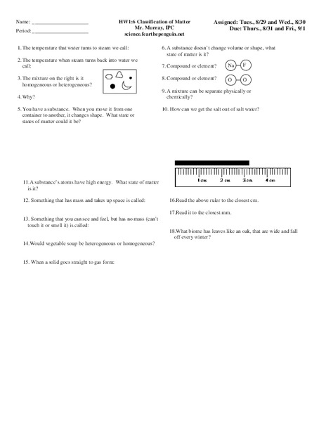 Classification of Matter Worksheet