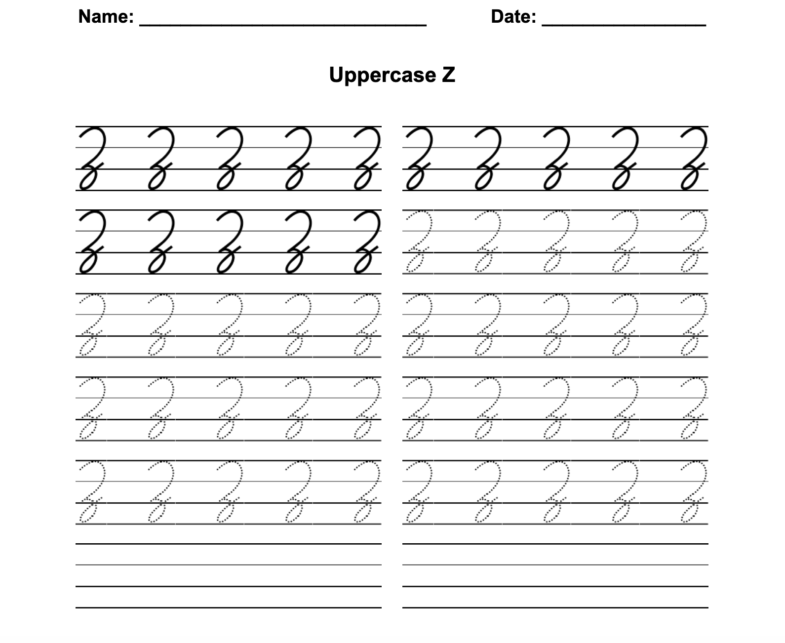 D'Nealian Cursive Uppercase Z Worksheet