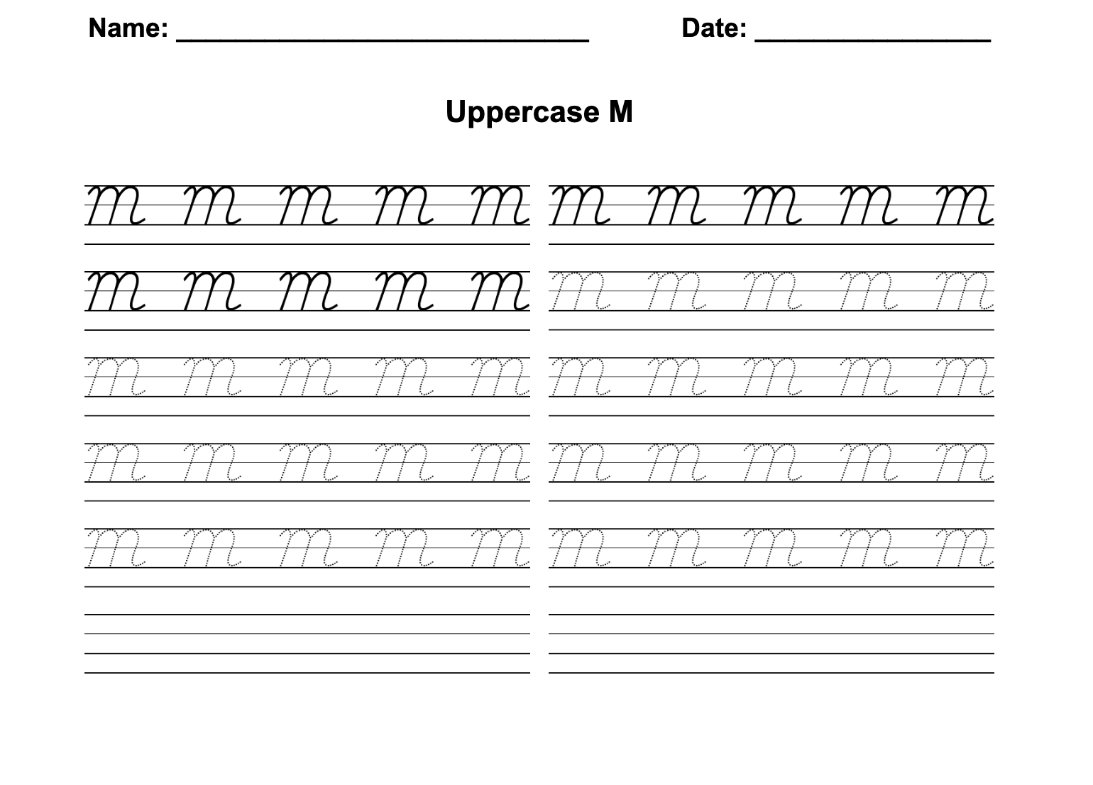 D'Nealian Cursive Uppercase M Worksheet