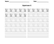 D'Nealian Cursive Uppercase U Worksheet