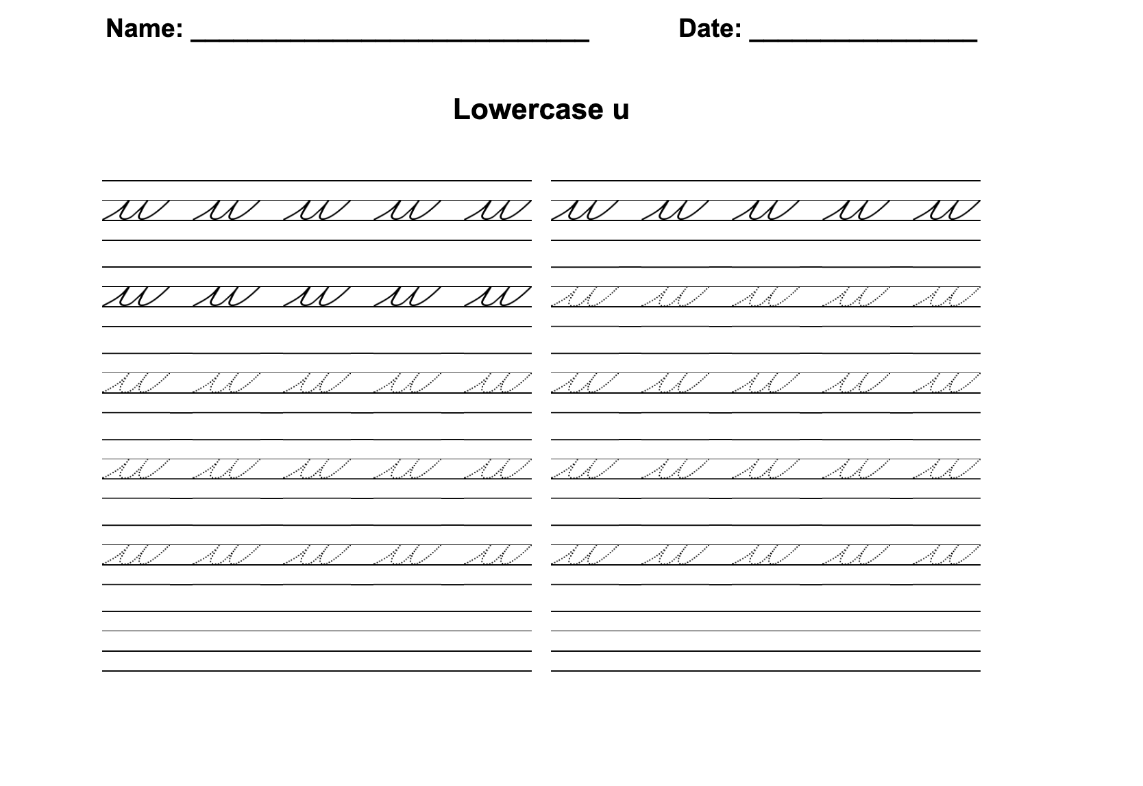 Zaner-Bloser Cursive Lowercase U Worksheet