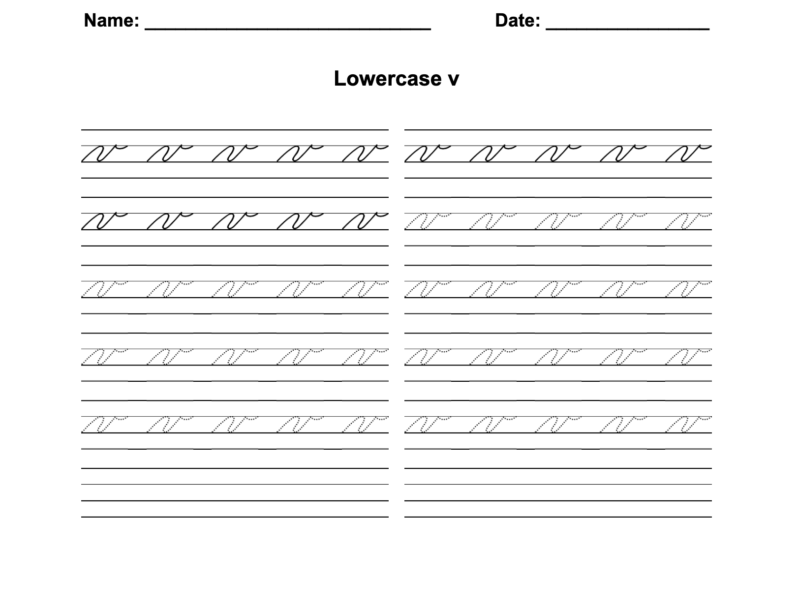 Zaner-Bloser Cursive Lowercase V Worksheet