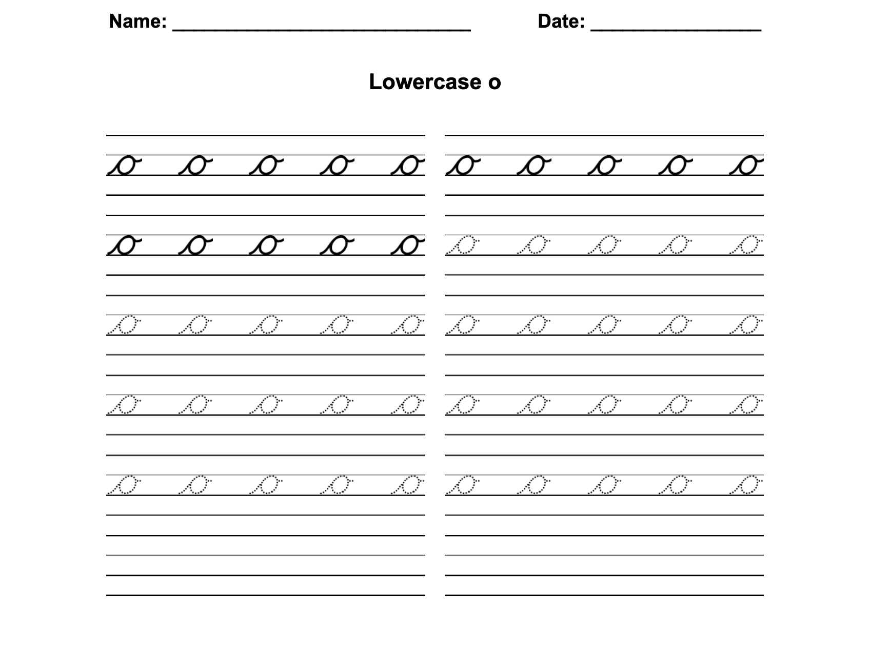D'Nealian Cursive Lowercase O Worksheet