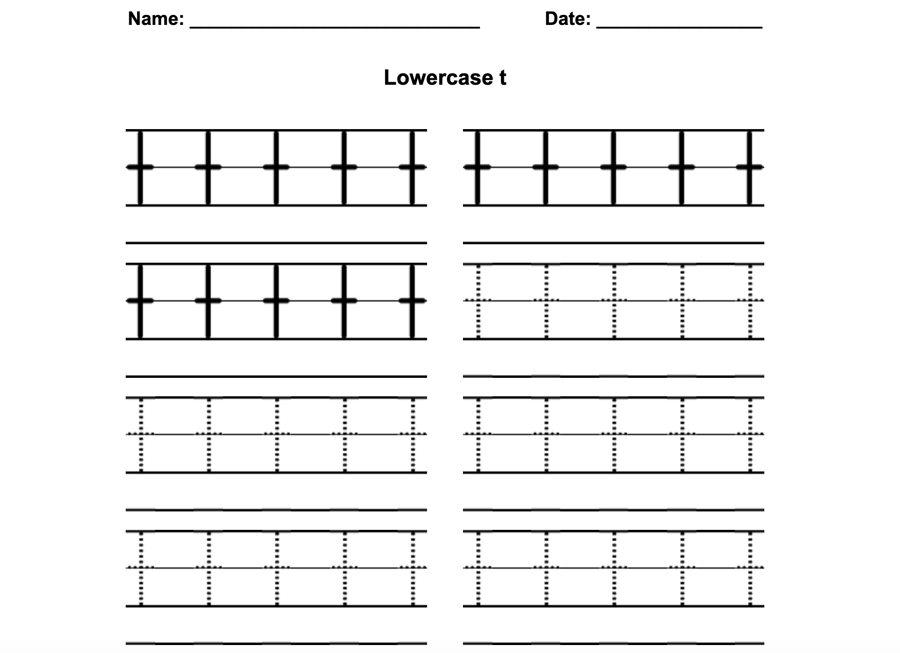 Zaner-Bloser Print Lowercase T Worksheet