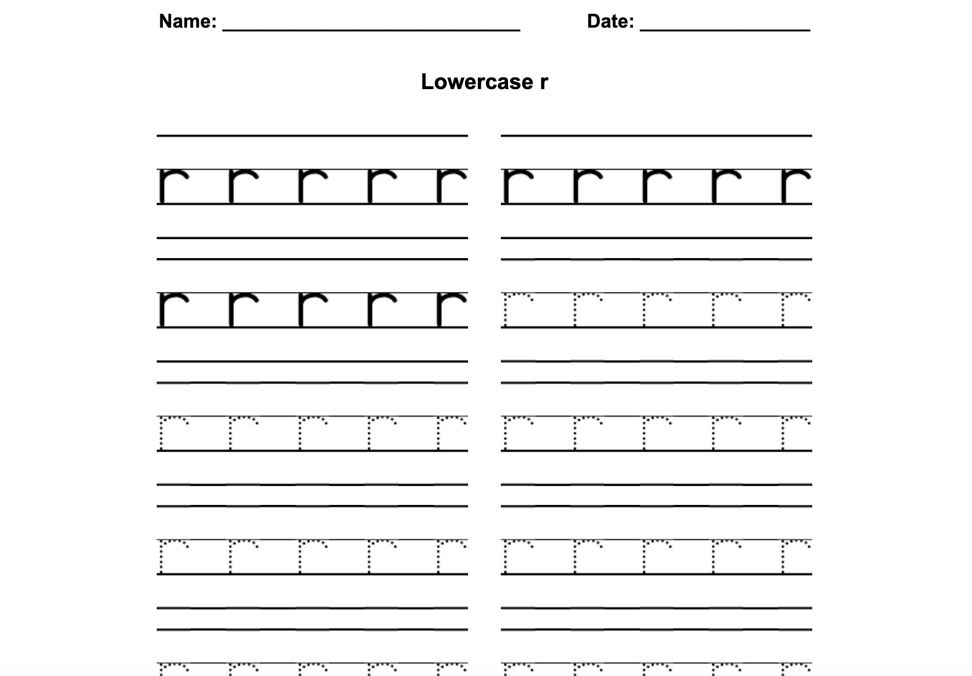 Zaner-Bloser Print Lowercase R Worksheet