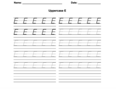 D'Nealian Print Uppercase E Worksheet