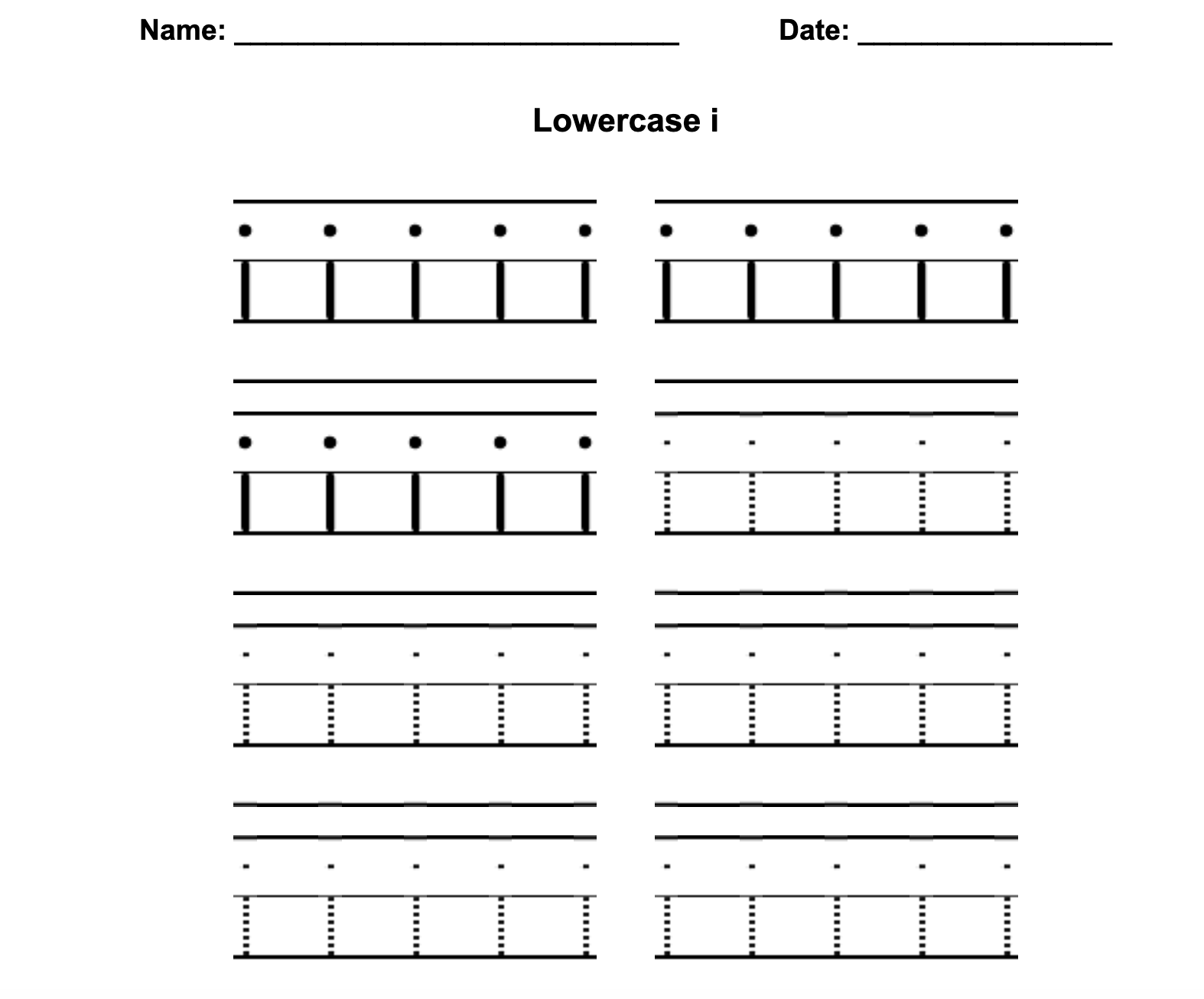 Zaner-Bloser Print Lowercase i Worksheet