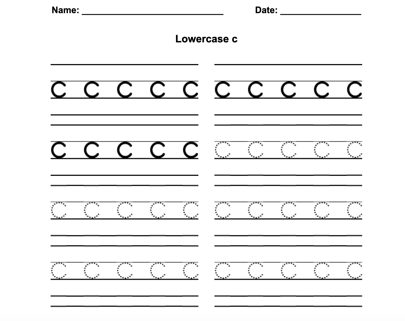 Zaner-Bloser Print Lowercase C Worksheet