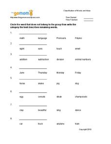 Classification of Words and Ideas Worksheet
