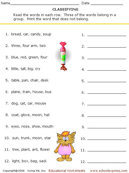 Classifying Worksheet