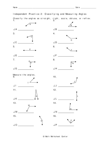 Classifying and Measuring Angles Worksheet