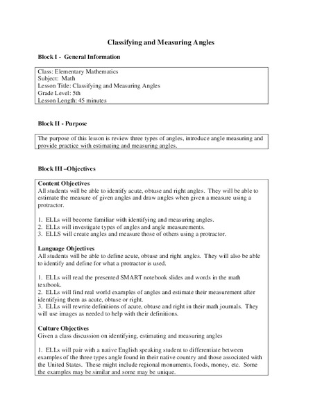 Classifying and Measuring Angles Lesson Plan