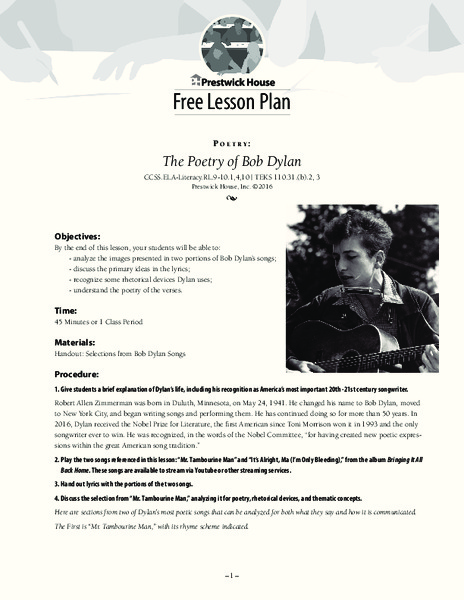 The Poetry of Bob Dylan Lesson Plan
