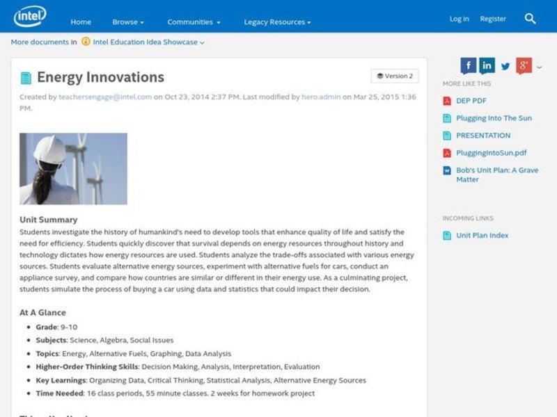 Energy Innovations Unit Plan