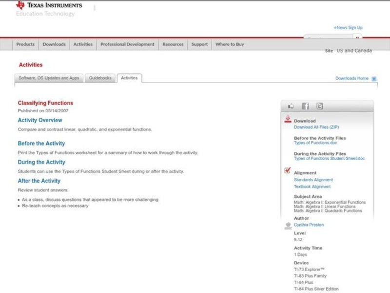 Classifying Functions Lesson Plan