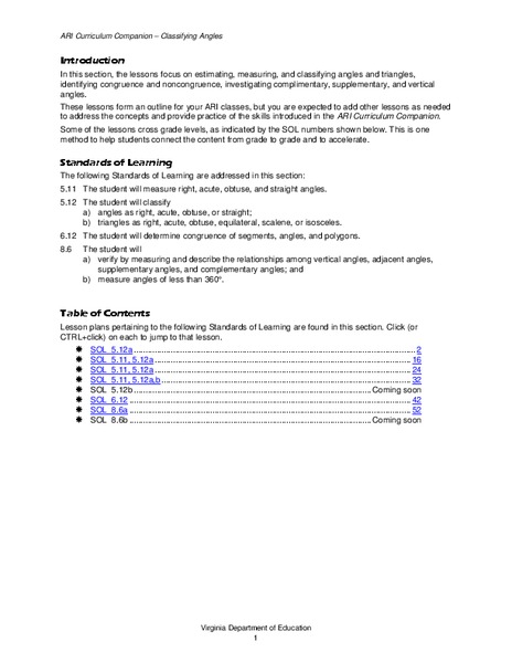 Classifying Angles Unit Plan