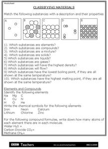 Classifying Materials Worksheet