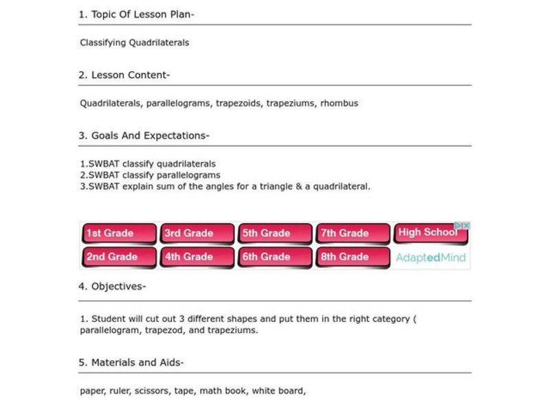 Classifying Quadrilaterals Lesson Plan