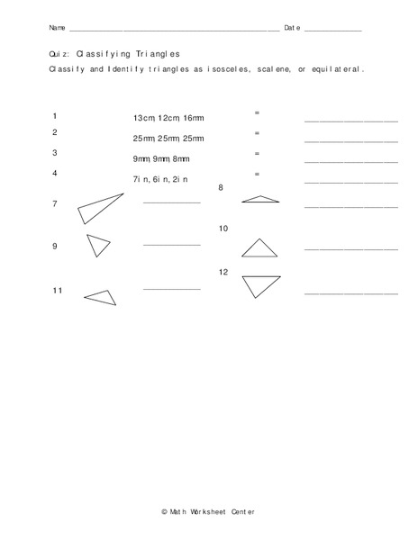 Classifying Triangles Worksheet