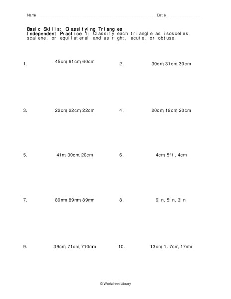 Classifying Triangles Worksheet