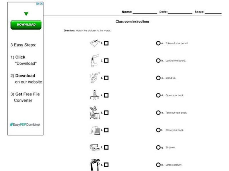 Classroom Instructions Worksheet