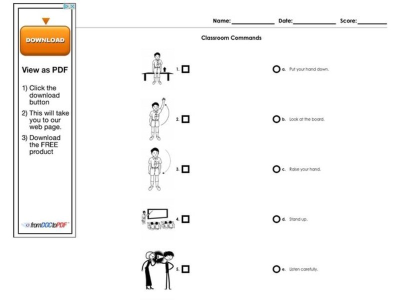 Classroom Commands Worksheet