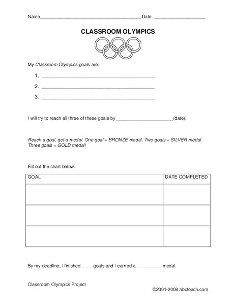 Classroom Olympics Worksheet
