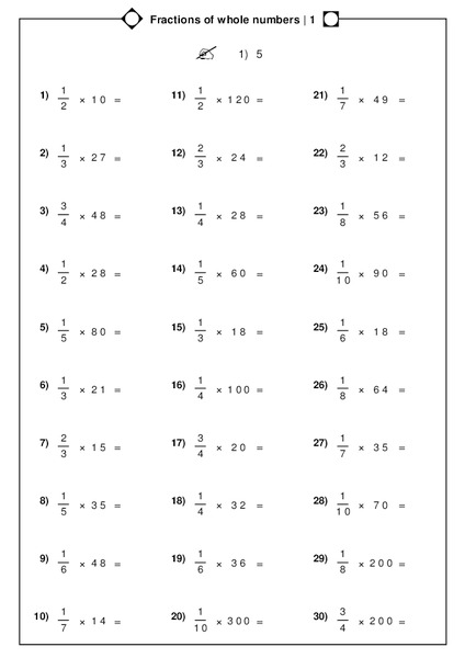 Fractions of Whole Numbers 1 Worksheet