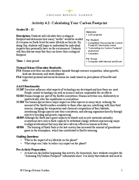 Calculating Your Carbon Footprint Lesson Plan
