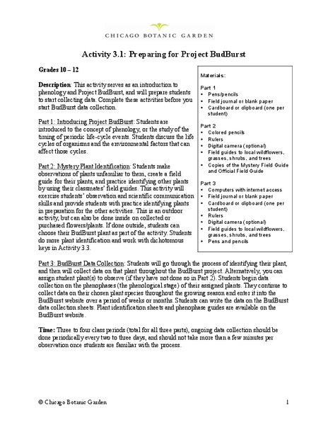 Preparing for Project BudBurst Lesson Plan