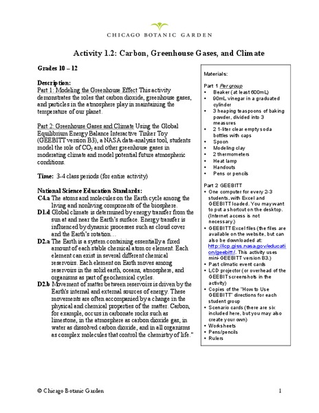 Carbon, Greenhouse Gases, and Climate Lesson Plan