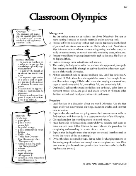 Classroom Olympics Lesson Plan