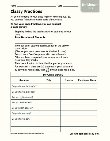 Classy Fractions Worksheet