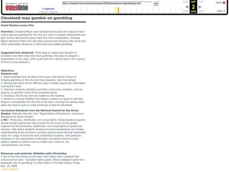 Cleveland May Gamble on Gambling Lesson Plan