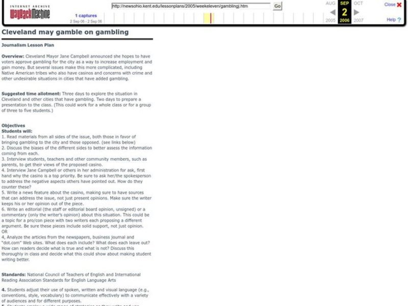 Cleveland may gamble on gambling Lesson Plan