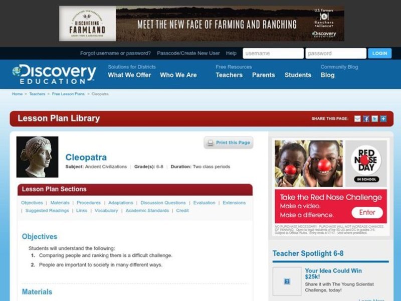 Cleopatra Lesson Plan