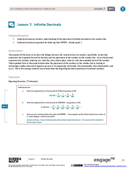 Infinite Decimals Lesson Plan
