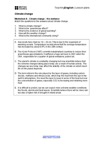 Climate Change Worksheet