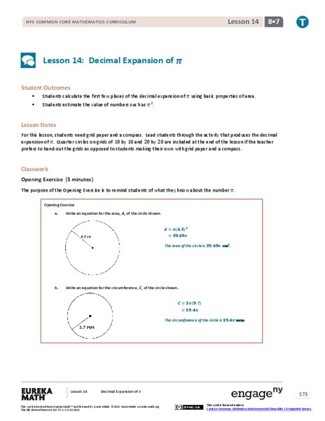 Decimal Expansion of Pi Lesson Plan