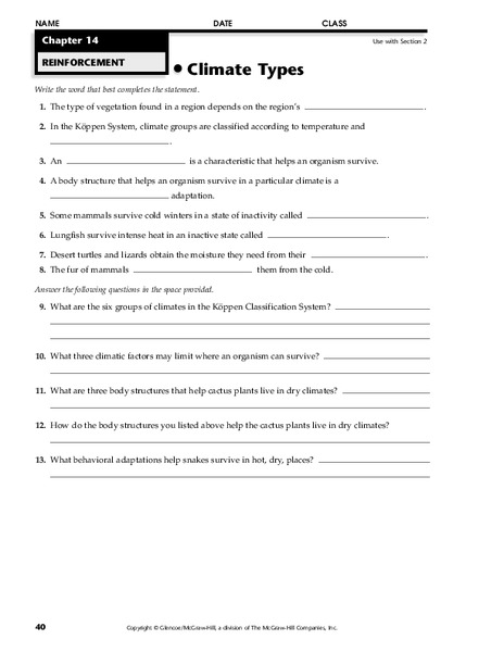 Climate Types Worksheet