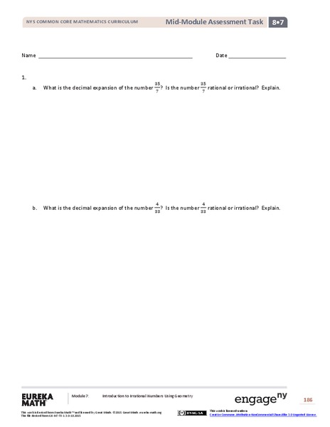 Mid-Module Assessment Task: Grade 8 Module 7 Assessment