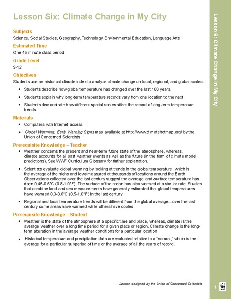 Climate Change in My City Lesson Plan