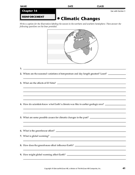 Climatic Changes Worksheet