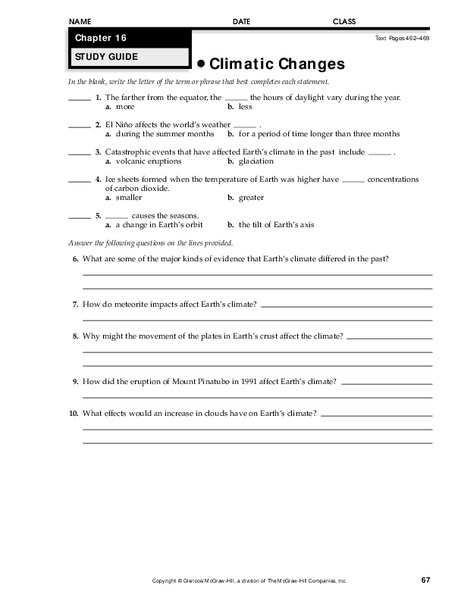 Climatic Changes Worksheet